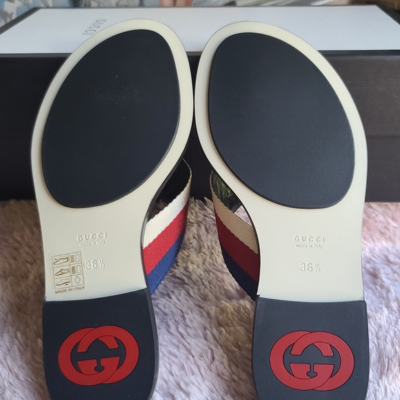 GUCCI Kika Logo-embellished Striped Nylon, Canvas and Leather Sandals,red/white. - Picture 8 of 13